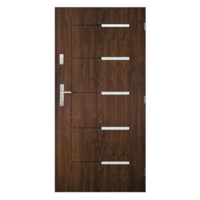 Porte d'entrée CANCUN 80 cm POUSSANT en acier inoxydable - Couleur: Noyer - Avec Poignée et serrure - Poussant: Gauche