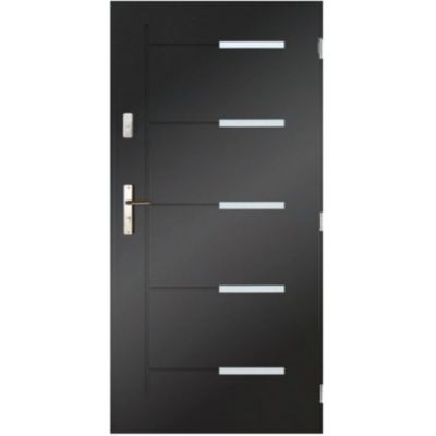 Porte d'entrée CANCUN 90 cm en acier inoxydable - Couleur: Anthracite - Avec Poignée et serrure - Poussant: Gauche