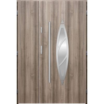 Porte d'entrée double BELIAR 130x200 cm chêne blanchi - Avec Poignée et serrure - Poussant: Droit