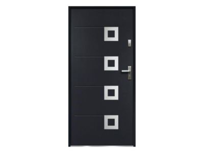 Porte d'entrée en acier avec inox L207 x L100 cm anthracite - poussant gauche - TIFANA