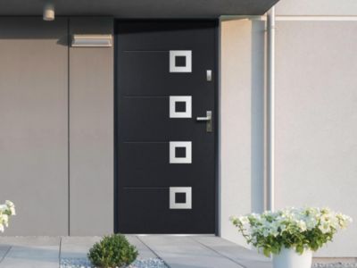 Porte d'entrée en acier avec inox L207 x L100 cm anthracite - poussant gauche - TIFANA