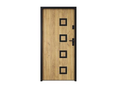 Porte d'entrée en acier avec inox L207 x L100 cm effet chêne - épaisseur 55 mm - poussant gauche - TIFANA