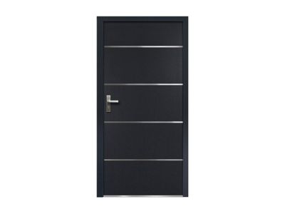 Porte d'entrée en acier pleine et inox H207 x L100 cm anthracite - épaisseur 55 mm - poussant droit - NAXARA