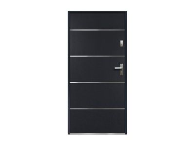 Porte d'entrée en acier pleine et inox H207 x L100 cm anthracite - épaisseur 55 mm - poussant gauche - NAXARA