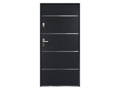 Porte d'entrée en acier pleine et inox H207 x L100 cm anthracite - poussant droit - NAXARA