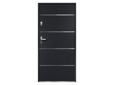 Porte d'entrée en acier pleine et inox H207 x L100 cm anthracite - poussant droit - NAXARA