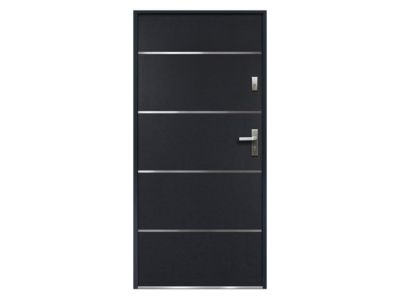 Porte d'entrée en acier pleine et inox H207 x L100 cm anthracite - poussant gauche - NAXARA