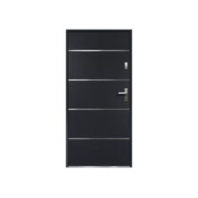 Porte d'entrée en acier pleine et inox H207 x L100 cm anthracite - poussant gauche - NAXARA