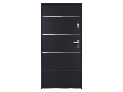 Porte d'entrée en acier pleine et inox H207 x L100 cm anthracite - poussant gauche - NAXARA