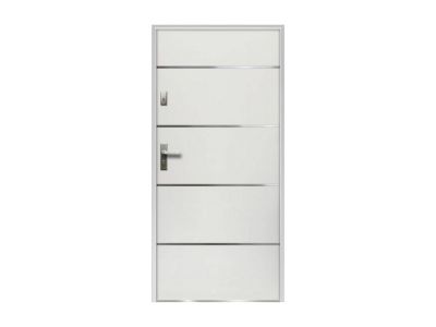Porte d'entrée en acier pleine et inox H207 x L100 cm blanc - épaisseur 55 mm -  poussant droit - NAXARA