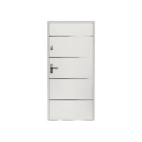 Porte d'entrée en acier pleine et inox H207 x L100 cm blanc - poussant droit - NAXARA