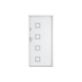 Porte d'entrée en acier pleine et inox H207 x L100 cm blanc - poussant droit - TIFANA