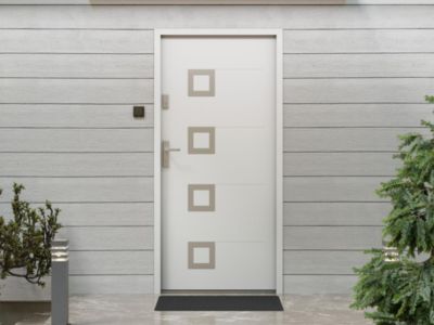 Porte d'entrée en acier pleine et inox H207 x L100 cm blanc - poussant droit - TIFANA