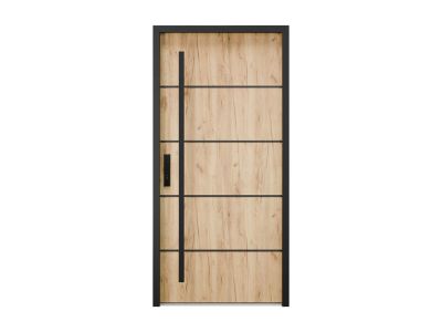 Porte d'entrée en acier pleine et inox H207 x L100 cm effet chêne ...