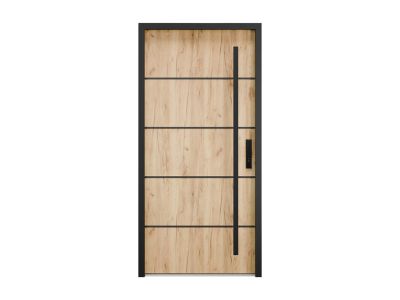 Porte d'entrée en acier pleine et inox H207 x L100 cm effet chêne ...