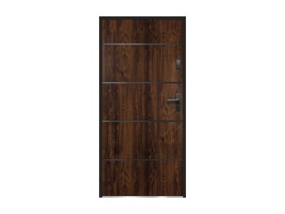 Porte d'entrée en acier pleine et inox H207 x L100 cm naturel foncé - épaisseur 55 mm -  poussant gauche - NAXARA