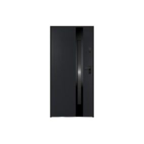 Porte d'entrée en acier pleine et inox H207 x L100 cm - verre fumé - noir et anthracite - poussant gauche - BRAGA