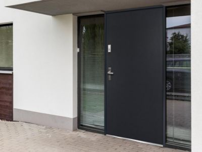 Porte d'entrée en acier pleine H207 x L100 cm anthracite - poussant droit - AGUEDA