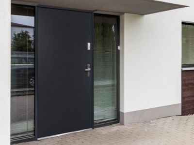 Porte d'entrée en acier pleine H207 x L100 cm anthracite - poussant gauche - AGUEDA