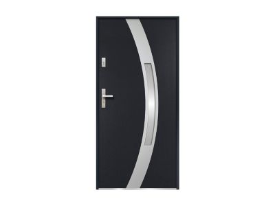Porte d'entrée en acier vitrée avec inox H207 x L100 cm anthracite - épaisseur 55 mm - poussant droit - TROFA