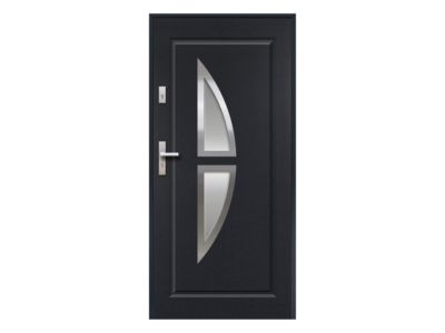 Porte d'entrée en acier vitrée avec inox H207 x L100 cm anthracite - poussant droit - COVAS