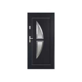 Porte d'entrée en acier vitrée avec inox H207 x L100 cm anthracite - poussant droit - COVAS