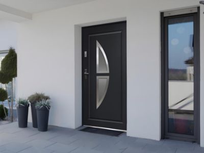 Porte d'entrée en acier vitrée avec inox H207 x L100 cm anthracite - poussant droit - COVAS