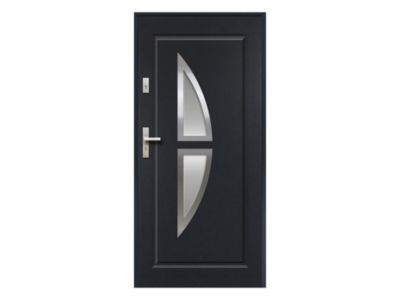 Porte d'entrée en acier vitrée avec inox H207 x L100 cm anthracite - poussant droit - COVAS