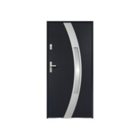 Porte d'entrée en acier vitrée avec inox H207 x L100 cm anthracite - poussant droit - TROFA