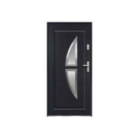 Porte d'entrée en acier vitrée avec inox H207 x L100 cm anthracite - poussant gauche - COVAS