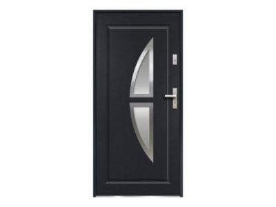 Porte d'entrée en acier vitrée avec inox H207 x L100 cm anthracite - poussant gauche - COVAS