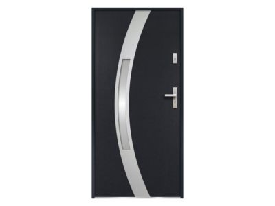 Porte d'entrée en acier vitrée avec inox H207 x L100 cm anthracite - poussant gauche - TROFA