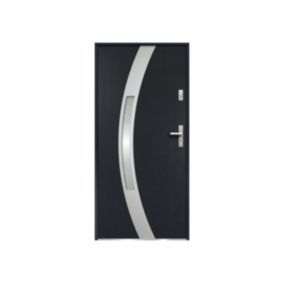 Porte d'entrée en acier vitrée avec inox H207 x L100 cm anthracite - poussant gauche - TROFA