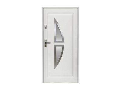 Porte d'entrée en acier vitrée avec inox H207 x L100 cm blanc - épaisseur 55 mm -  poussant droit - COVAS