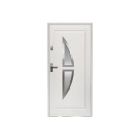 Porte d'entrée en acier vitrée avec inox H207 x L100 cm blanc - poussant droit - COVAS