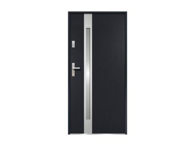 Porte d'entrée en acier vitrée avec inox H207 x L100 cm - verre dépoli ...