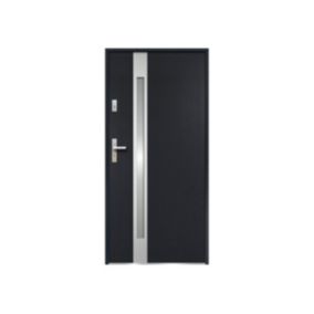 Porte d'entrée en acier vitrée avec inox H207 x L100 cm - verre dépoli - anthracite - poussant droit - BRAGA