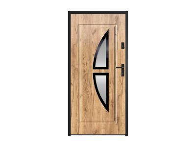 Porte d'entrée en acier vitrée et  inox H207 x L100 cm effet chêne - épaisseur 55 mm - poussant gauche - COVAS