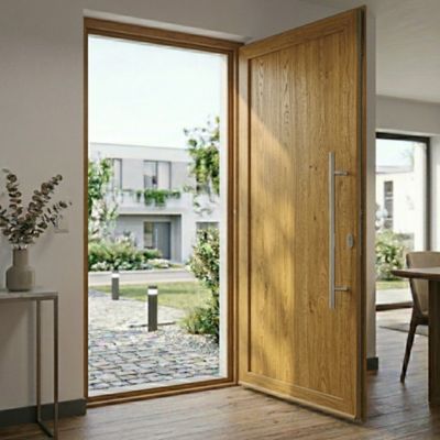 Porte d'entrée en  PVC 1830  BLNC Chêne dorée