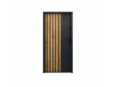 Porte d'entrée pleine en acier H207 x L100 cm - Anthracite avec rayures effet chêne - épaisseur 55 mm - poussant droit - COBRITA
