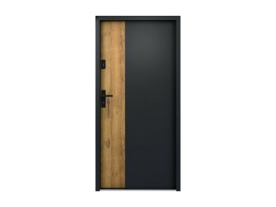 Porte d'entrée pleine en acier H207 x L100 cm - Anthracite et effet chêne - épaisseur 55 mm - poussant droit - MABENA