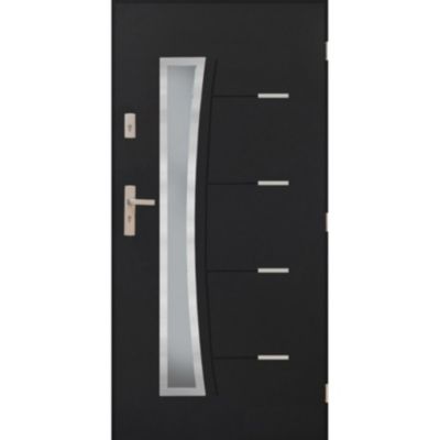 Porte d'entrée SATURNE 80 cm en acier inoxydable en 3 couleurs - Couleur: Anthracite - Sans Poignée et serrure - Poussant: Droit