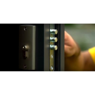 Porte d'entrée SATURNE 80 cm en acier inoxydable en 3 couleurs - Couleur: Chêne doré - Avec Poignée et serrure - Poussant: Droit