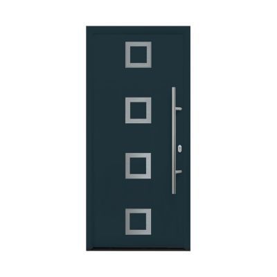 Porte d'entrée acier Inserts carrés gris anthracite 90 x h.215 cm poussant droit