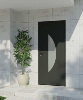 Porte d'entrée alu gris Demi Lune H.215 x l.90 cm poussant droit