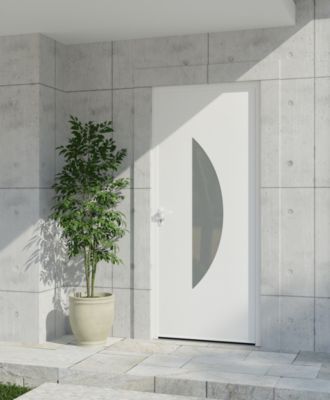 Porte d'entrée aluminium blanc Demi Lune H.215 x l.90 cm poussant droit