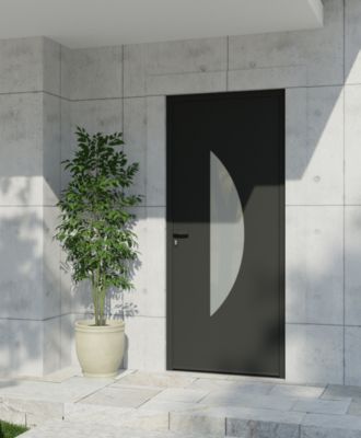 Porte d'entrée aluminium gris Demi Lune H.215 x l.90 cm poussant droit