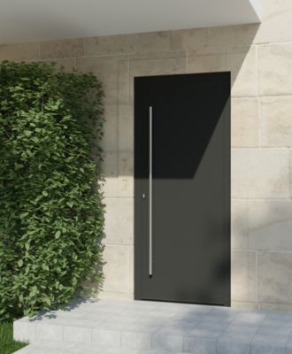 Porte d'entrée aluminium gris Kapas H.215 x l.90 cm poussant droit