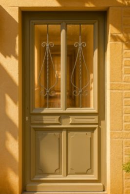 Porte d'entree Bois vitree, Baptiste Vert Ral 7002, H215 x L90 p, droit ...