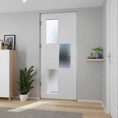 Porte d'entrée FORTIA acier blanc RAL 9003 Jesolo 96 x h.218 cm poussant droit